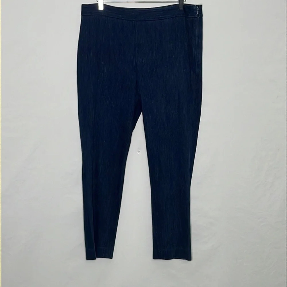 Josie Natori Side Zip Stretch Denim Pants in Dark Wash - Size 10